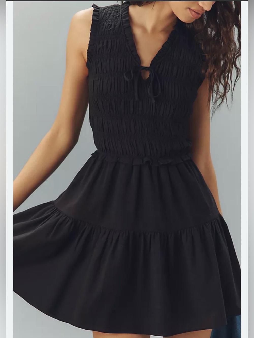 Anthropologie Paige Fraise Smocked Bodice Tiered Skirt Black Mini Dress $179